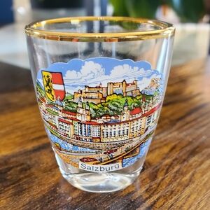 Salzburg Austria with City and Bridge Vintage Shot Glass with Gold Rim